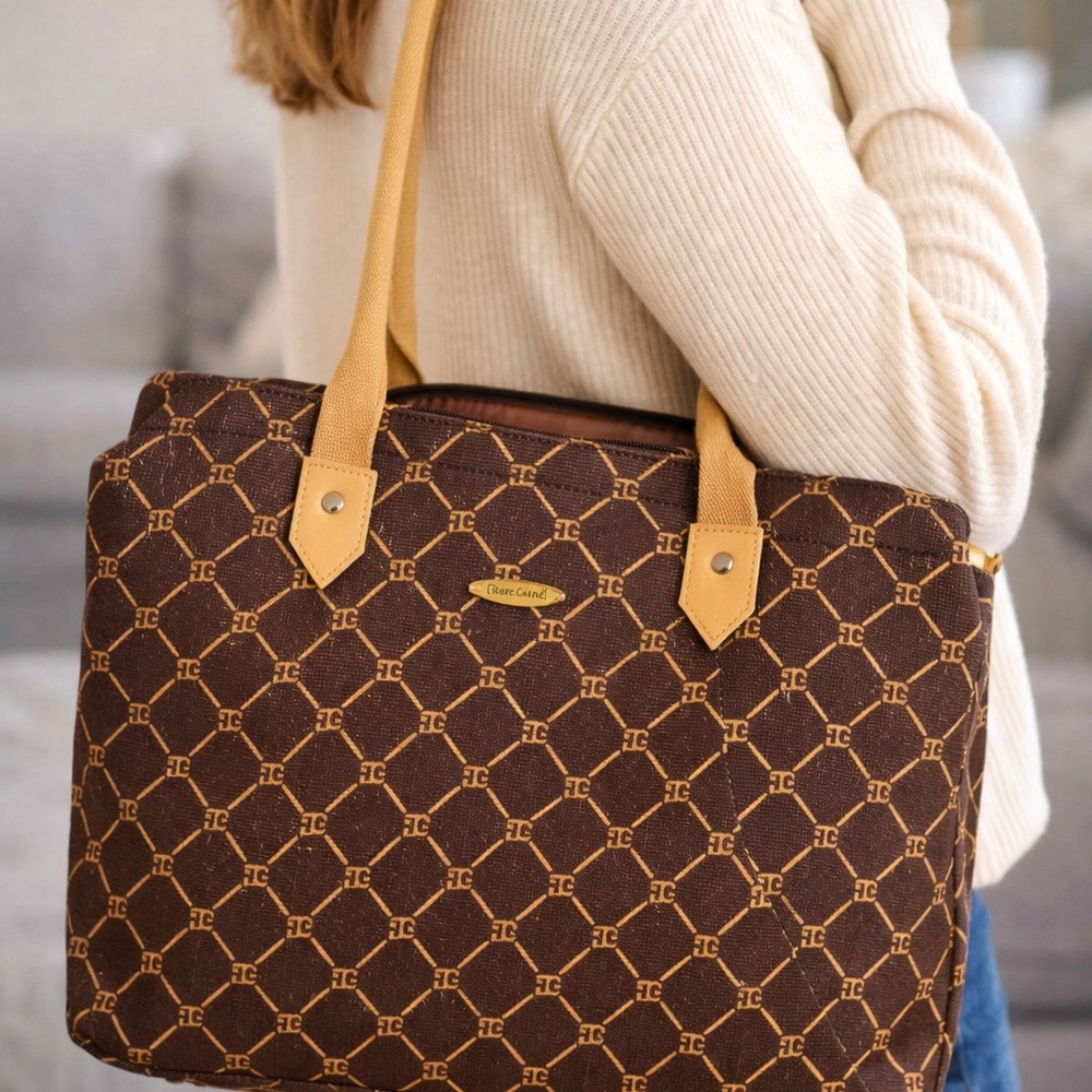 SOLD-Pierre Cardin Brown and Tan Tote Bag